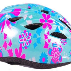 Volare Kinder Fietshelm - XS - Blauw Roze Bloemetjes - 47-51 cm - extra klein model