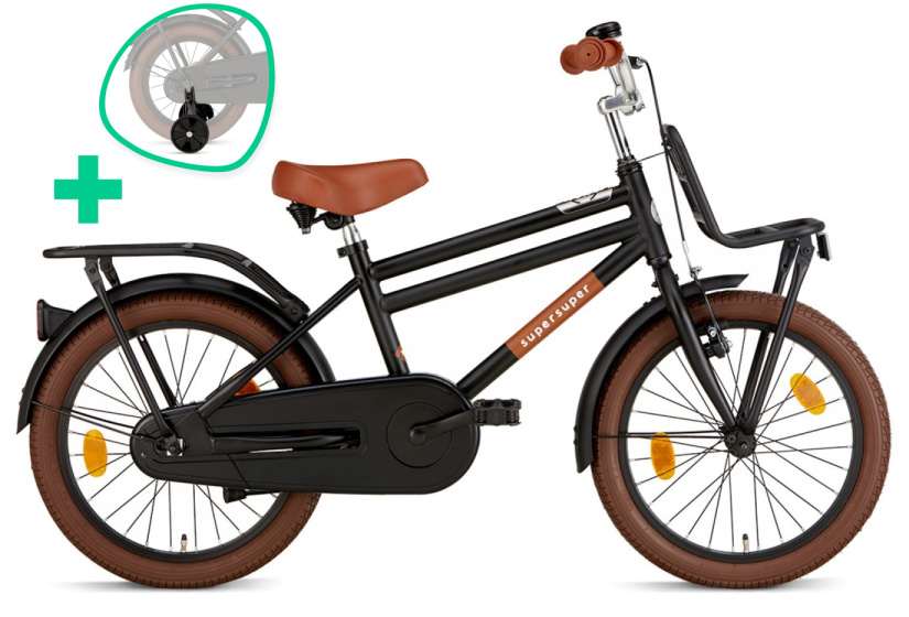 SupperSuper | Jongens Kinderfiets Cooper 18 Inch 30 cm Terugtraprem Matzwart