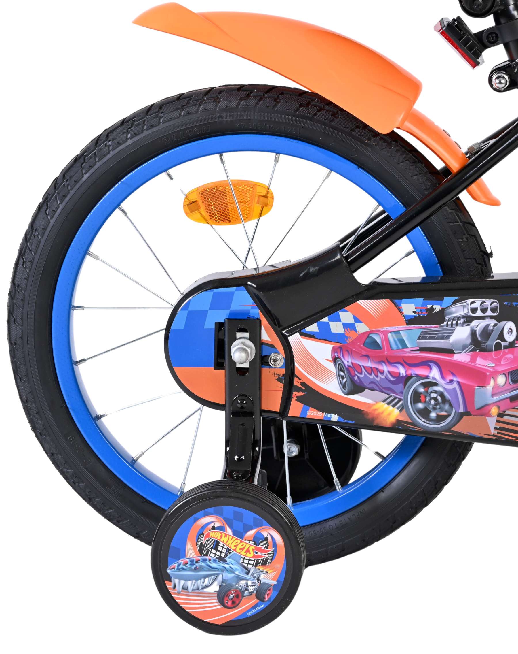 Mattel | Jongens Kinderfiets HotWheels, 16 inch, Zwart Oranje Blauw - Afbeelding 3