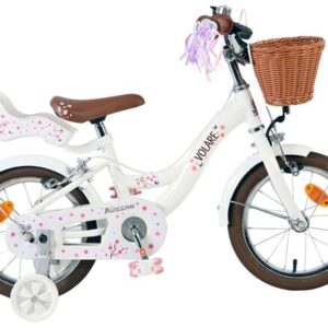 Volare | Meisjes Kinderfiets Blossom, 14 inch, Wit, Twee Handremmen