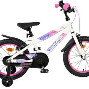 Volare | Meisjes Kinderfiets Lily, 16 inch, Wit Roze Paars, Twee Handremmen