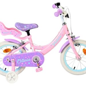 Volare | Meisjes Kinderfiets Olivia, 14 inch, Roze, Twee Handremmen