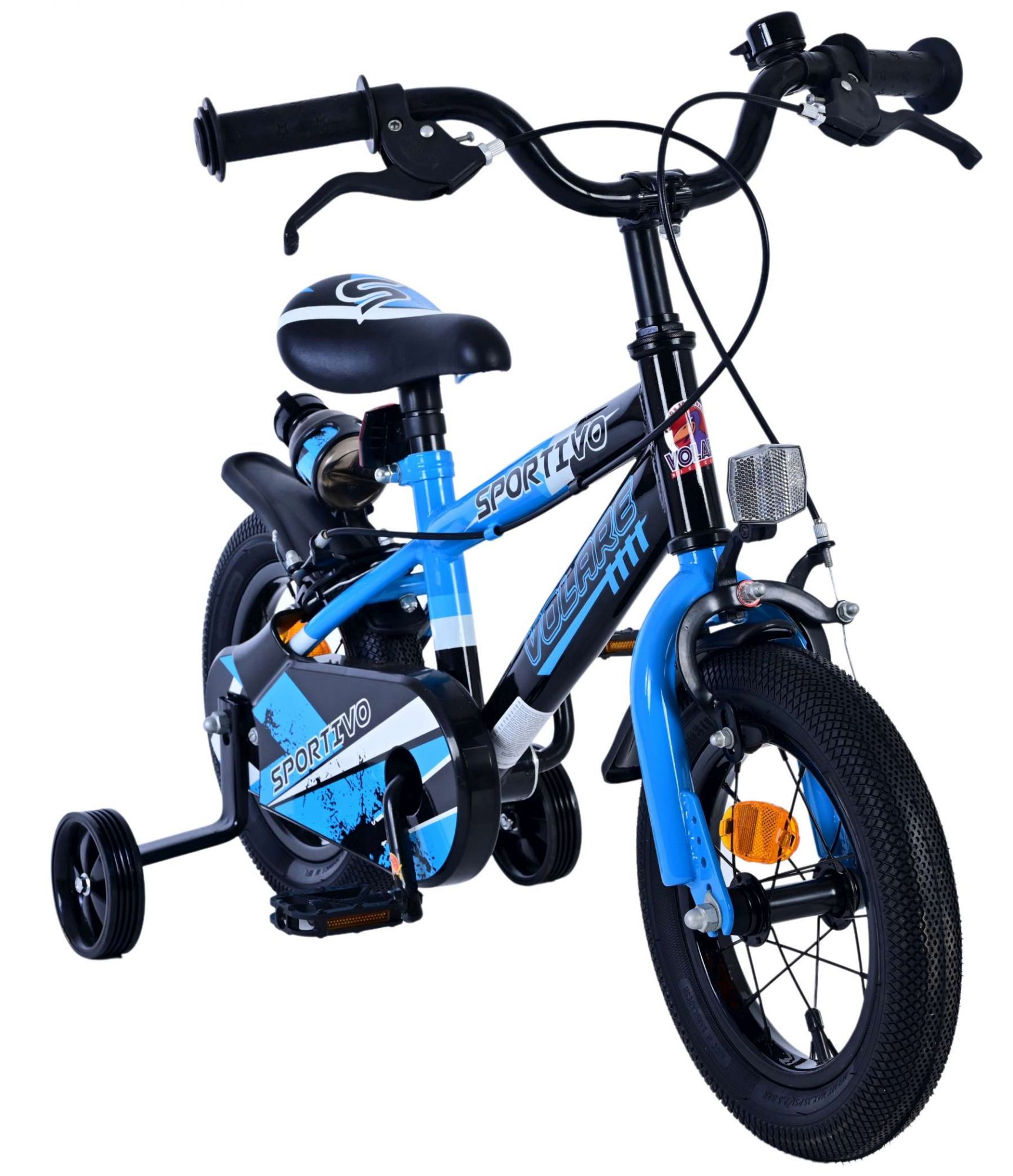 Volare | Jongens Kinderfiets Sportivo, 12 inch, Blauw Zwart, Twee Handremmen - Afbeelding 5