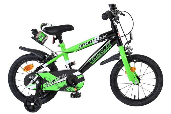 Volare | Jongens Kinderfiets Sportivo, 14 inch, Groen, Twee Handremmen