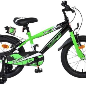 Volare | Jongens Kinderfiets Sportivo, 16 inch, Groen Zwart, Twee Handremmen