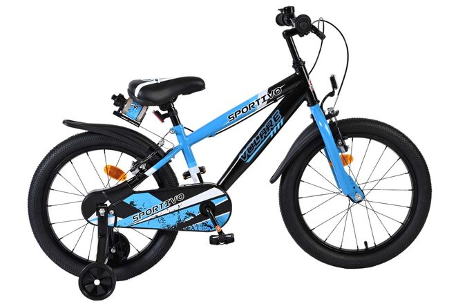 Volare | Jongens Kinderfiets Sportivo, 18 inch, Blauw Zwart, Twee Handremmen