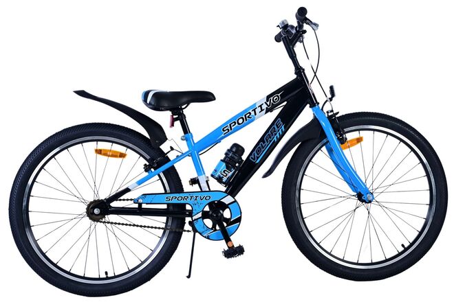 Volare | Jongens Kinderfiets Sportivo, 24 inch, Zwart Blauw, Twee Handremmen