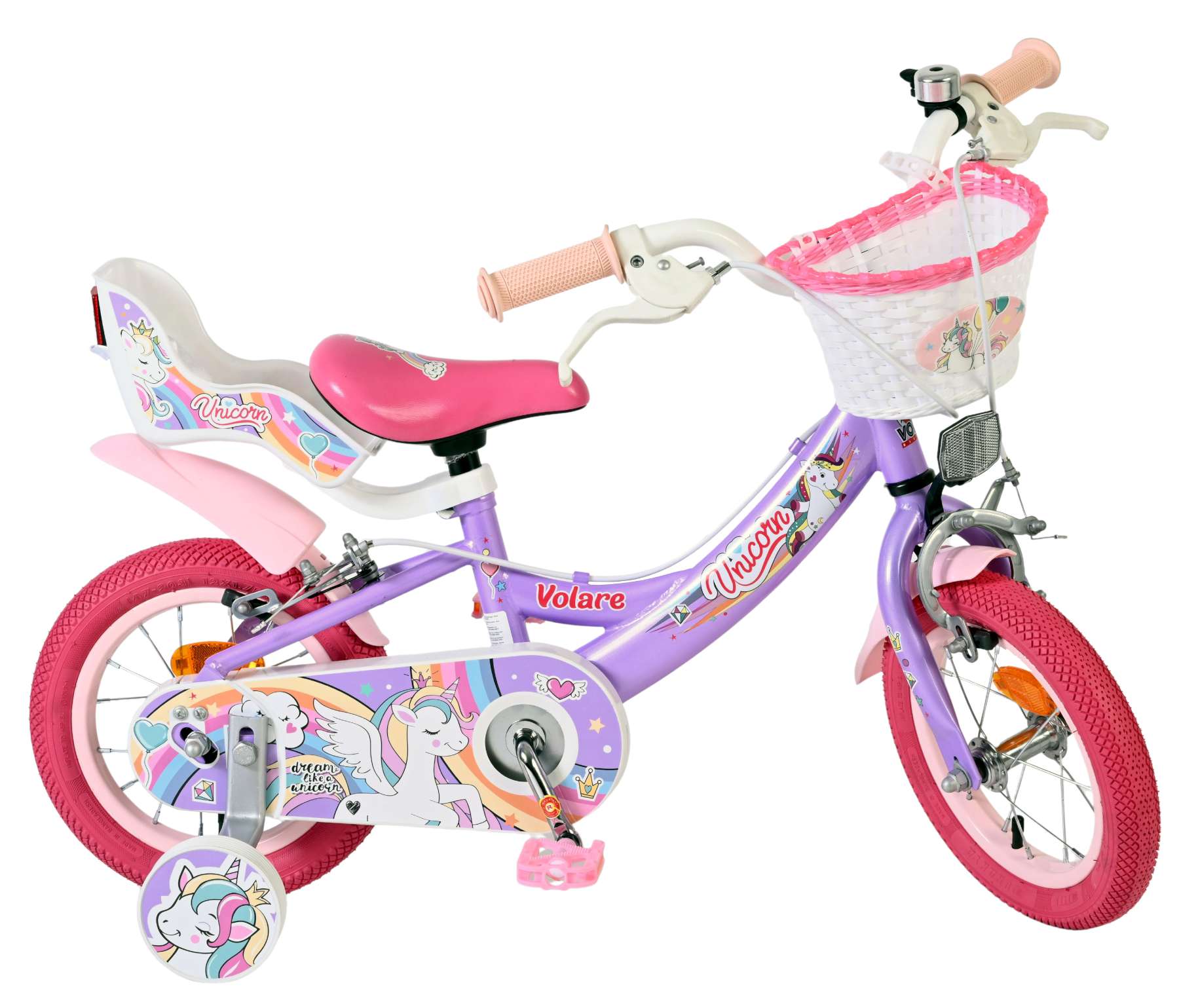 Volare | Meisjes Kinderfiets Unicorn, 12 inch, Paars, Twee handremmen - Afbeelding 10