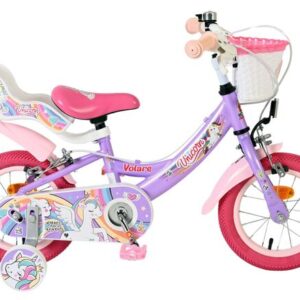 Volare | Meisjes Kinderfiets Unicorn, 12 inch, Paars, Twee handremmen