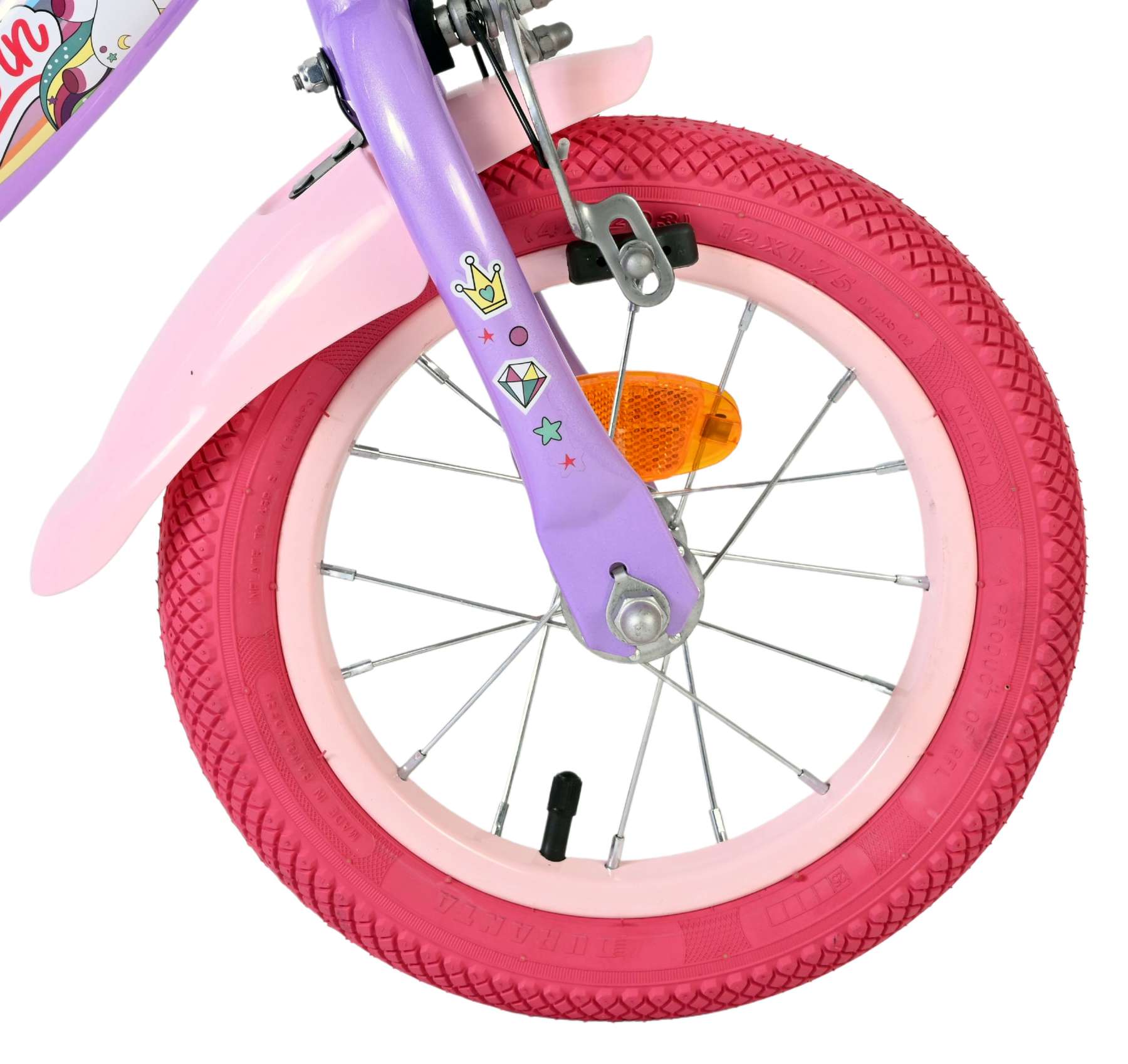Volare | Meisjes Kinderfiets Unicorn, 12 inch, Paars, Twee handremmen - Afbeelding 3