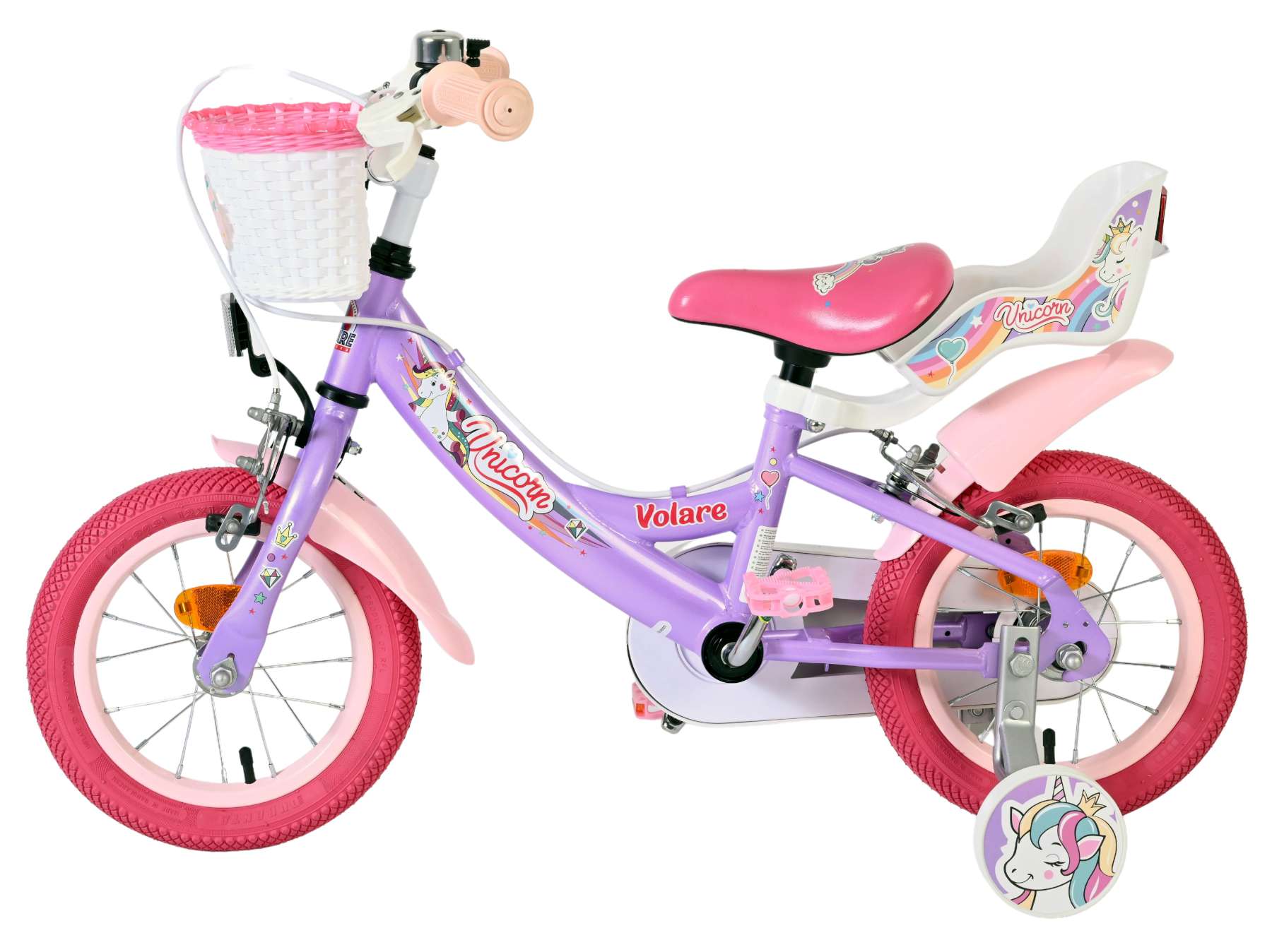 Volare | Meisjes Kinderfiets Unicorn, 12 inch, Paars, Twee handremmen - Afbeelding 7