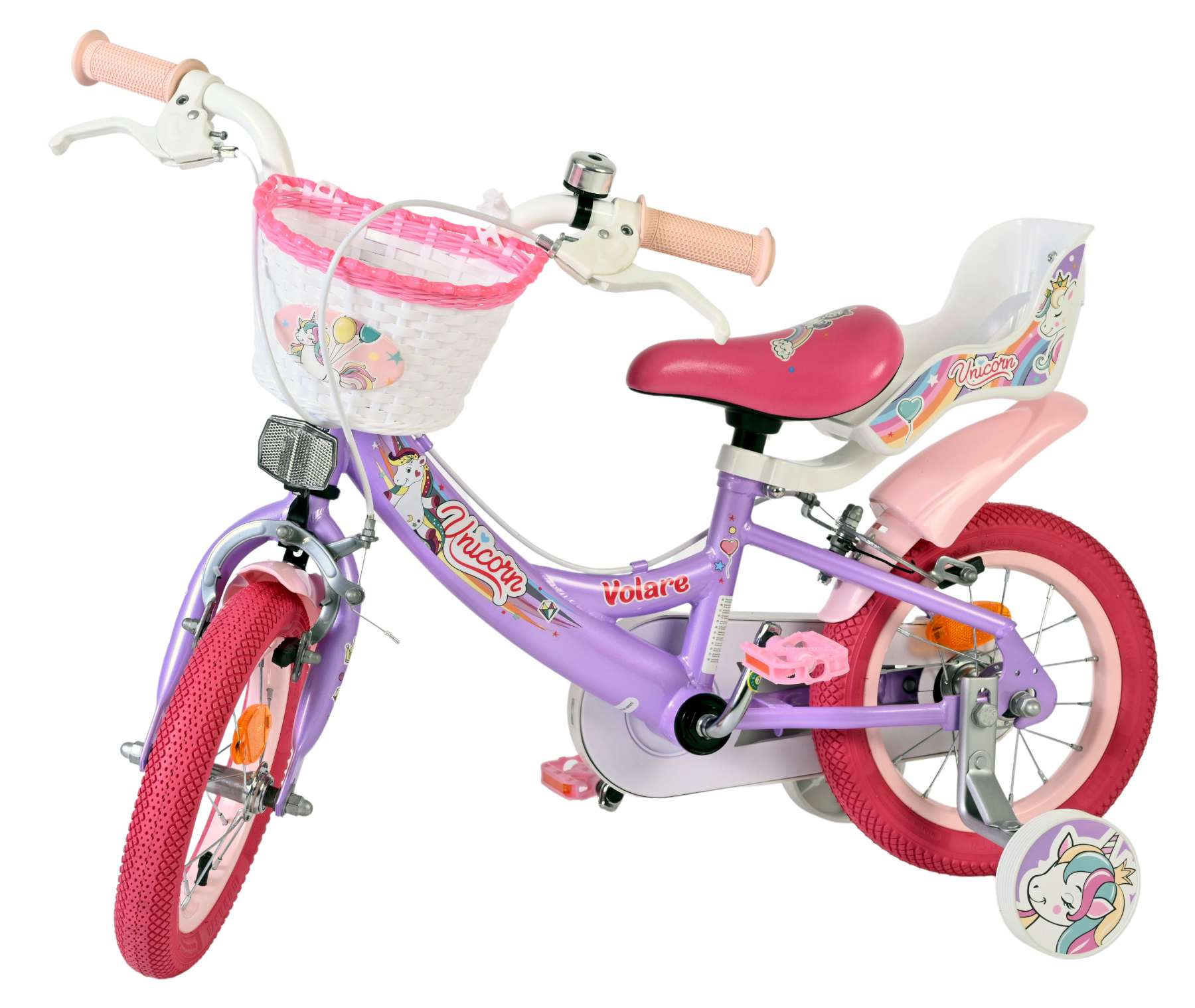 Volare | Meisjes Kinderfiets Unicorn, 12 inch, Paars, Twee handremmen - Afbeelding 8
