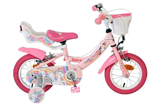Volare | Meisjes Kinderfiets Unicorn, 12 inch, Roze, Twee handremmen