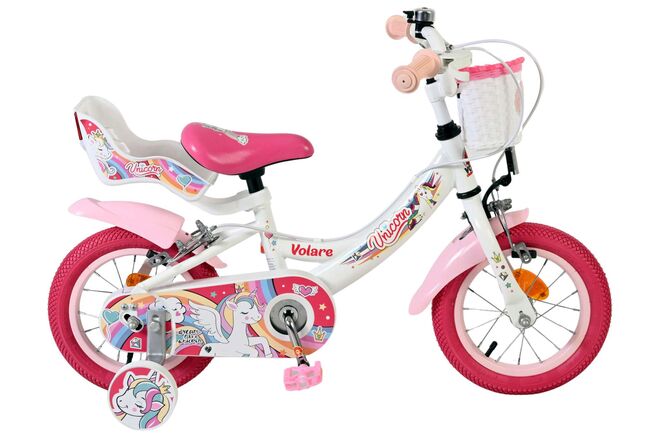 Volare | Meisjes Kinderfiets Unicorn, 12 inch, Wit, Twee handremmen