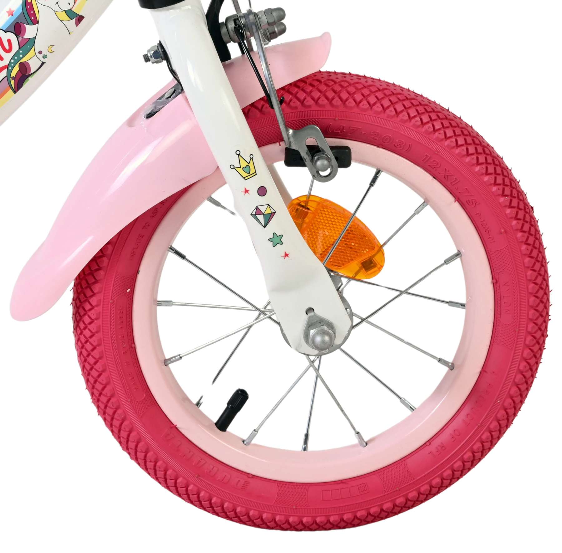 Volare | Meisjes Kinderfiets Unicorn, 12 inch, Wit, Twee handremmen - Afbeelding 3