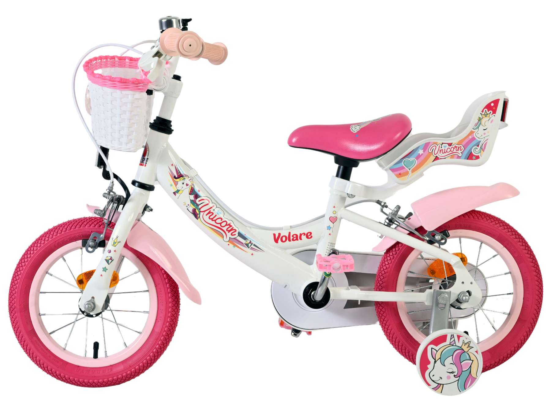 Volare | Meisjes Kinderfiets Unicorn, 12 inch, Wit, Twee handremmen - Afbeelding 7