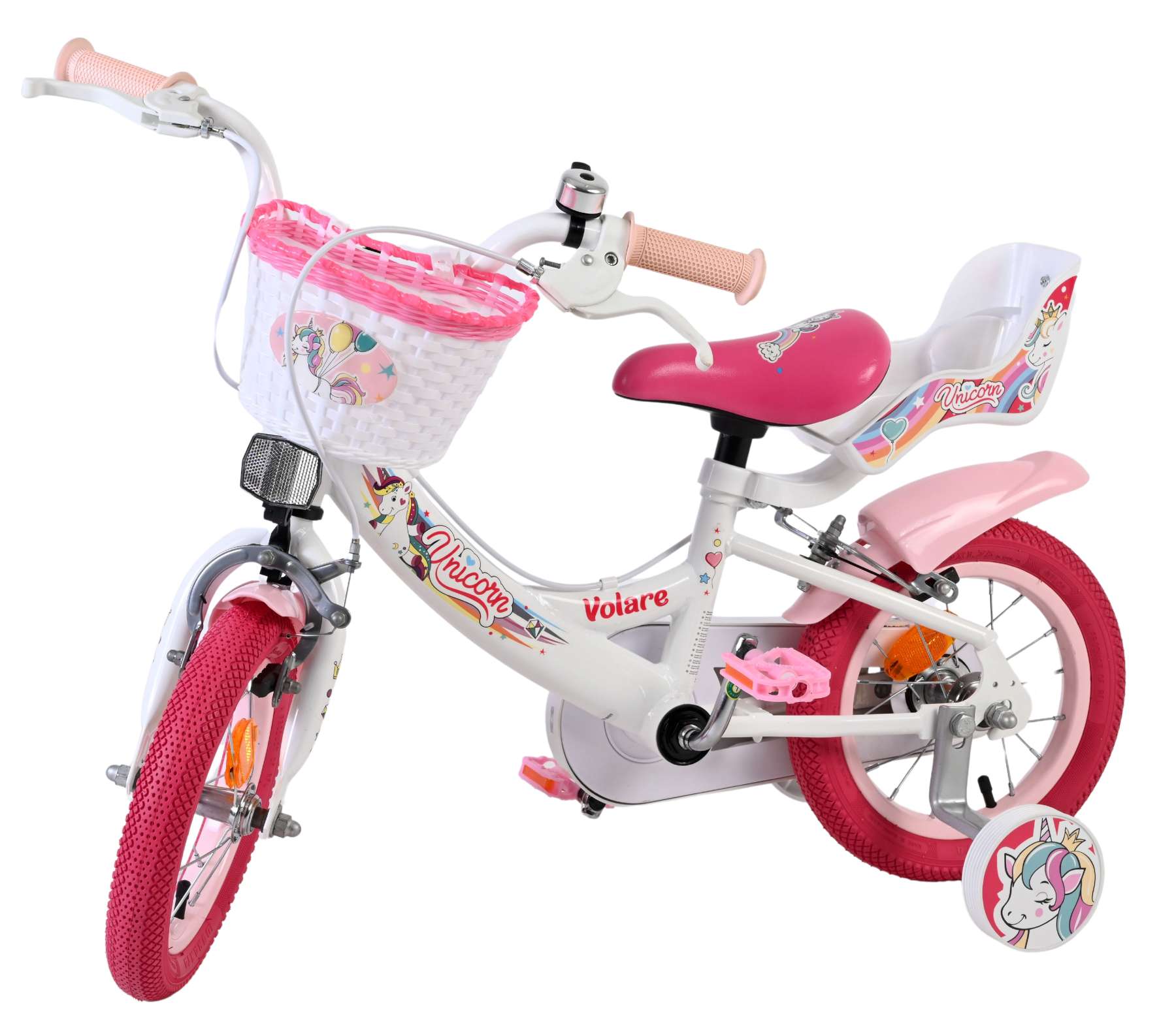 Volare | Meisjes Kinderfiets Unicorn, 12 inch, Wit, Twee handremmen - Afbeelding 8