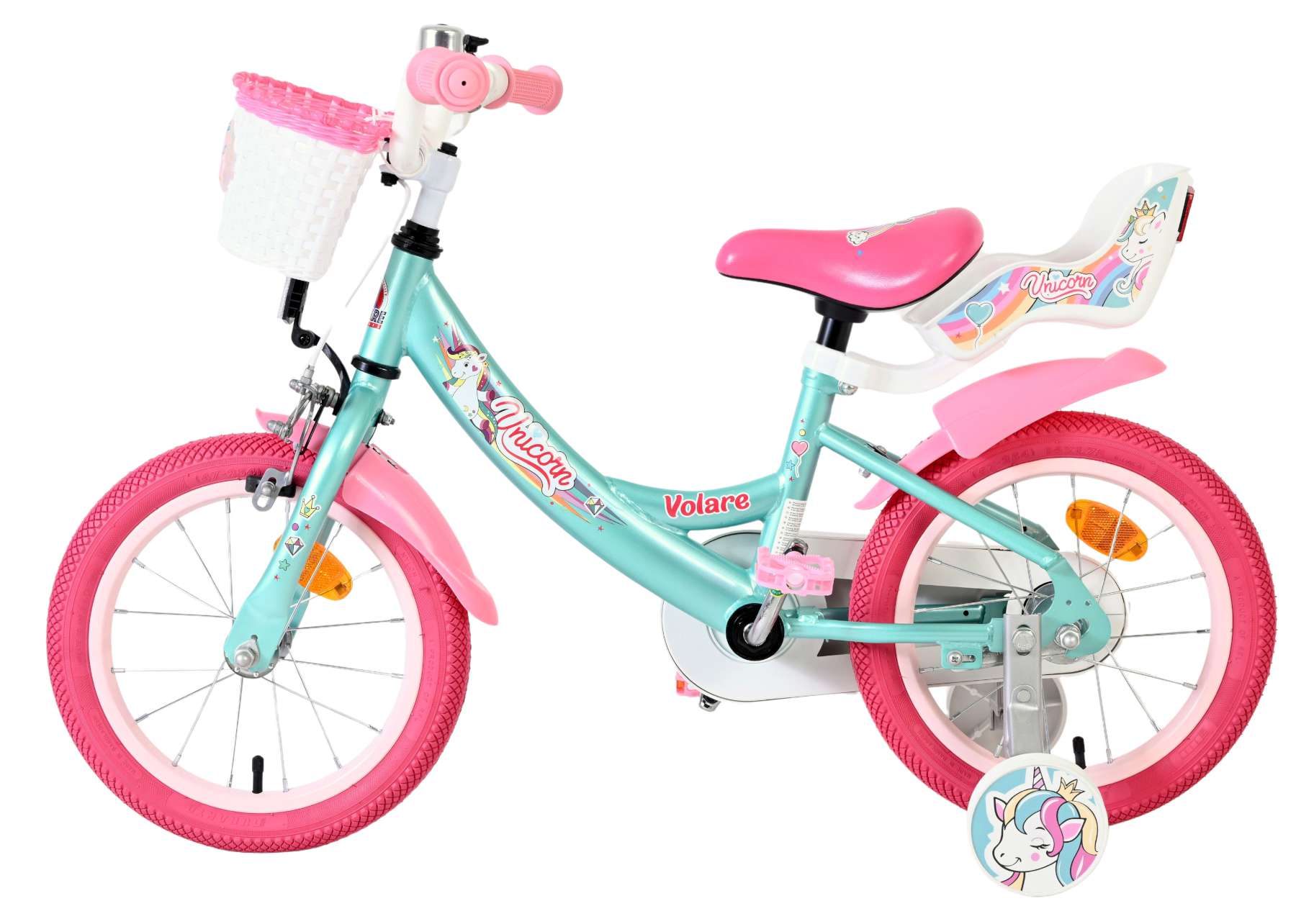 Volare | Meisjes Kinderfiets Unicorn, 14 inch, Groen - Afbeelding 7