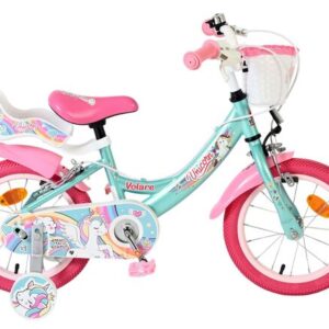 Volare | Meisjes Kinderfiets Unicorn, 14 inch, Groen, Twee Handremmen