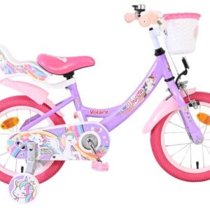 Volare | Meisjes Kinderfiets Unicorn, 14 inch, Paars
