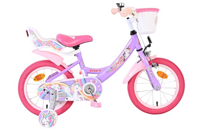 Volare | Meisjes Kinderfiets Unicorn, 14 inch, Paars