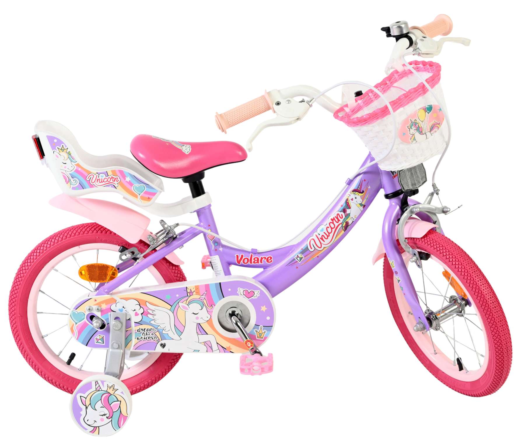 Volare | Meisjes Kinderfiets Unicorn, 14 inch, Paars, Twee Handremmen - Afbeelding 9