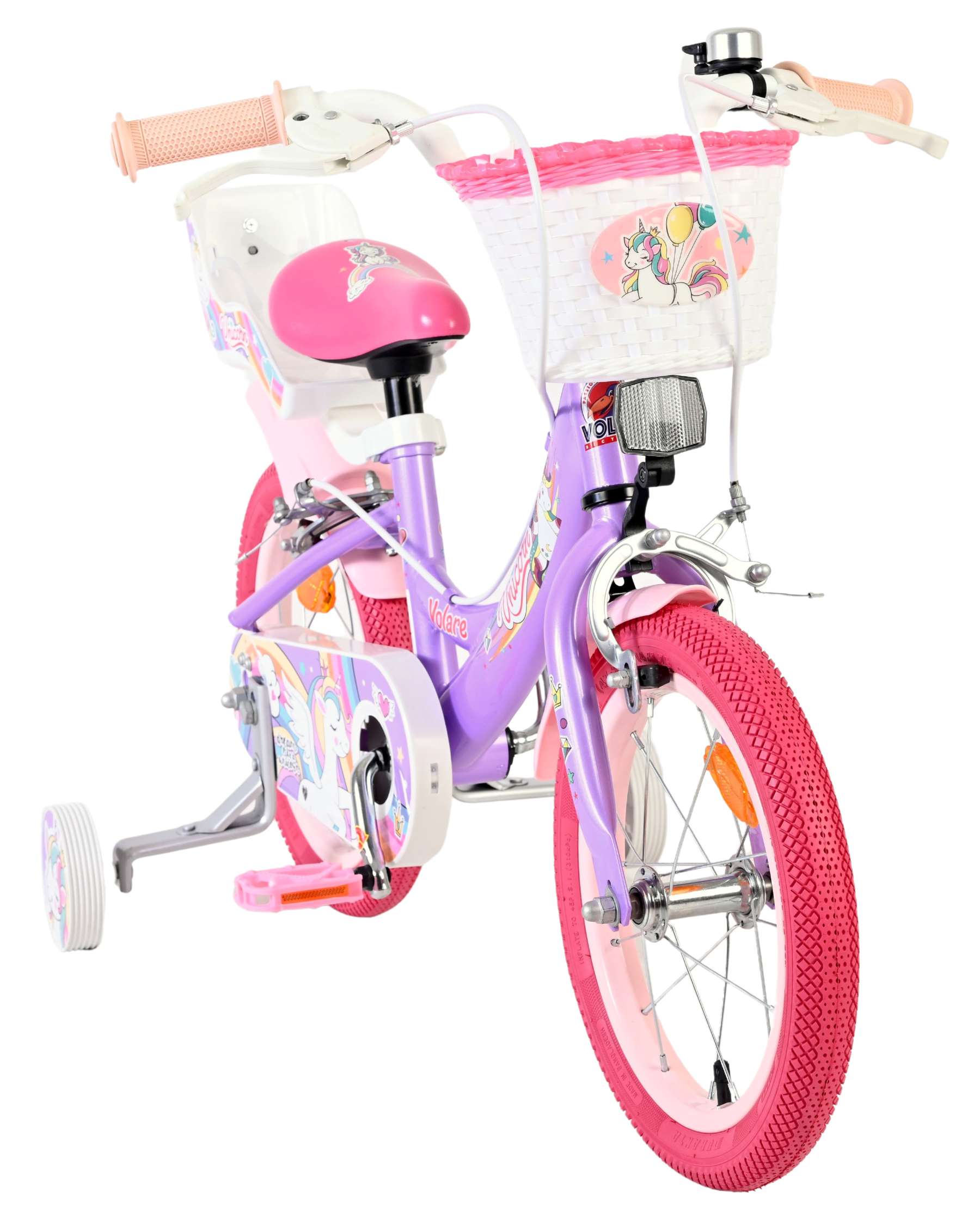 Volare | Meisjes Kinderfiets Unicorn, 14 inch, Paars, Twee Handremmen - Afbeelding 4