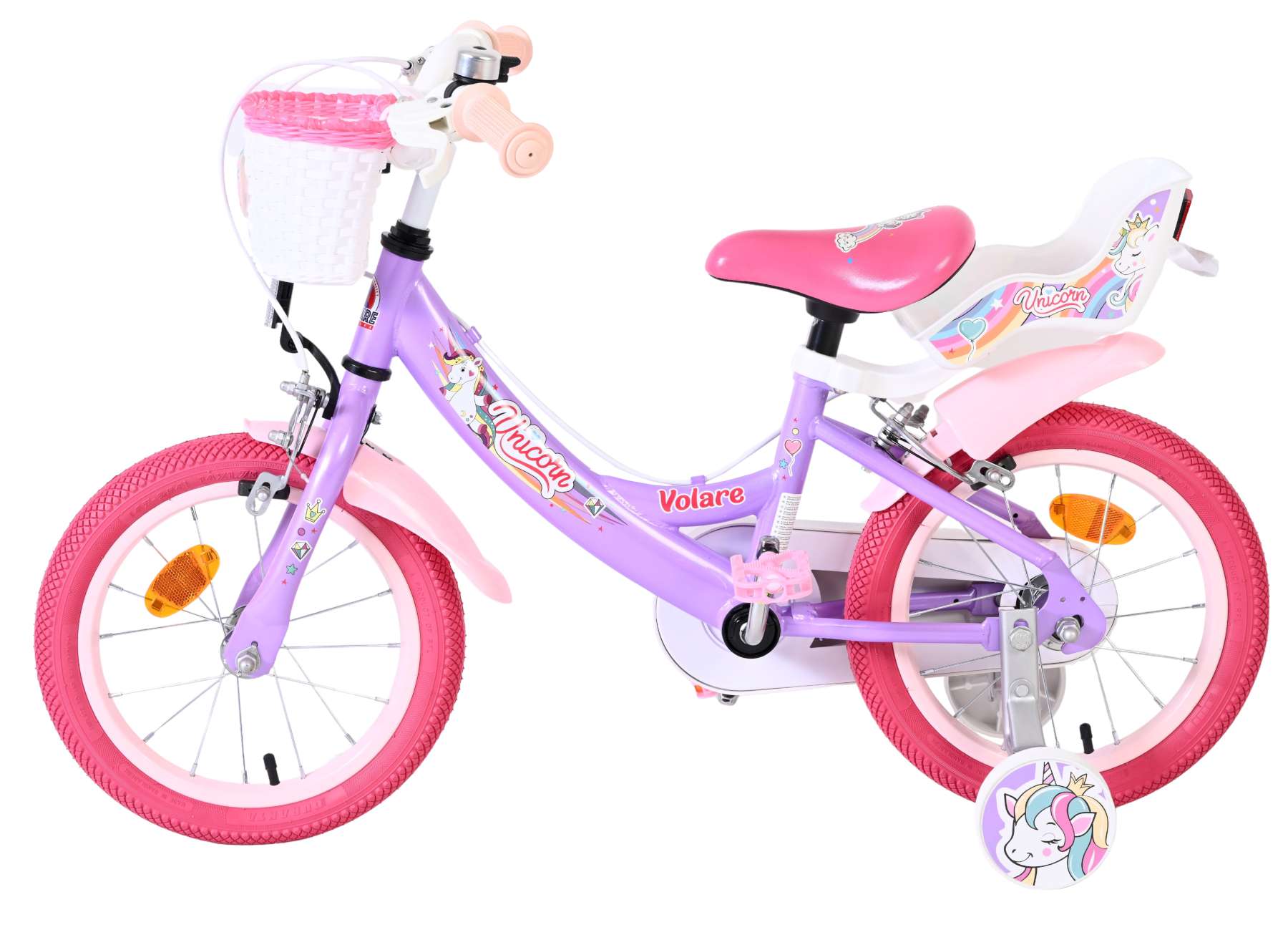 Volare | Meisjes Kinderfiets Unicorn, 14 inch, Paars, Twee Handremmen - Afbeelding 6