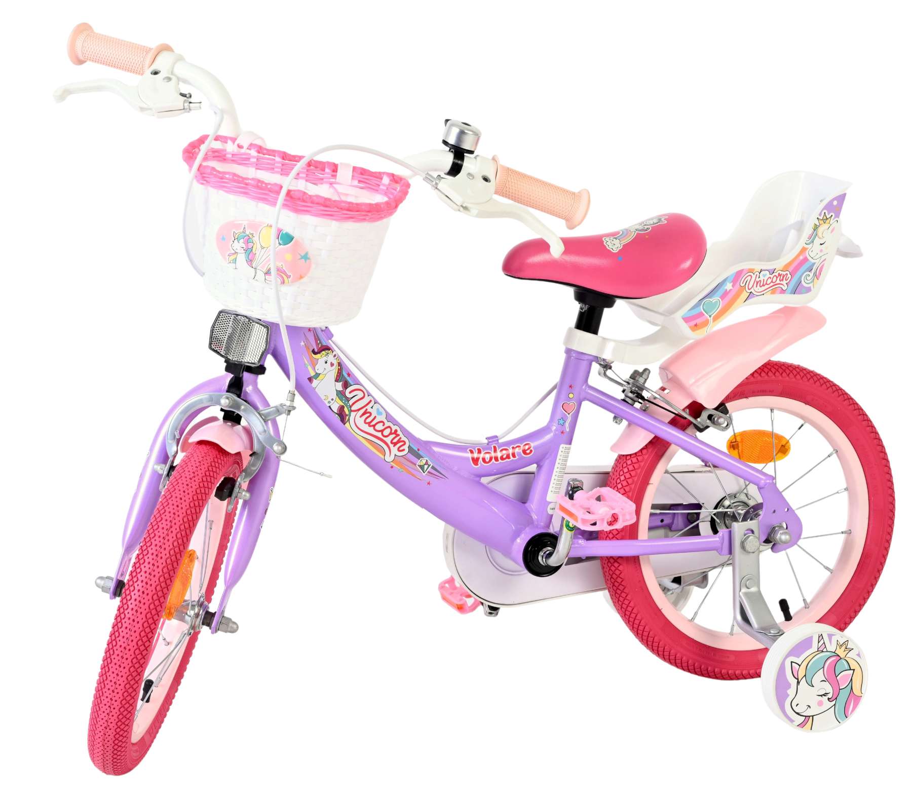 Volare | Meisjes Kinderfiets Unicorn, 14 inch, Paars, Twee Handremmen - Afbeelding 7