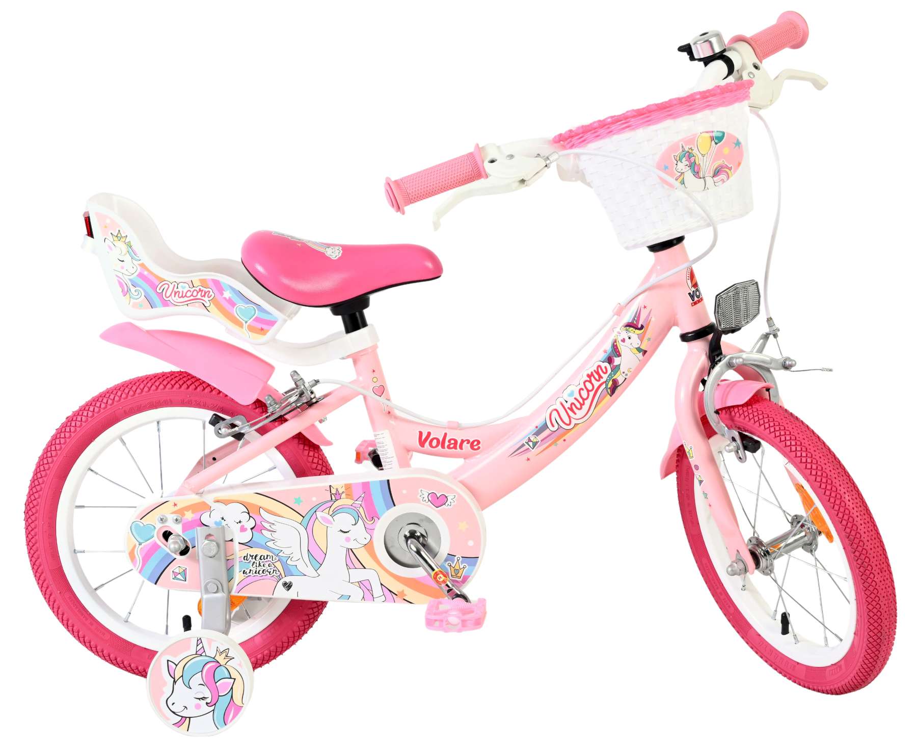 Volare | Meisjes Kinderfiets Unicorn, 14 inch, Roze, Twee Handremmen - Afbeelding 10