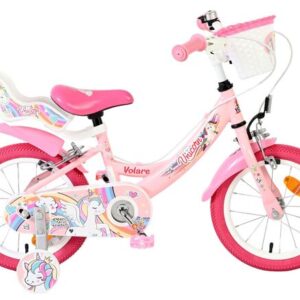 Volare | Meisjes Kinderfiets Unicorn, 14 inch, Roze, Twee Handremmen