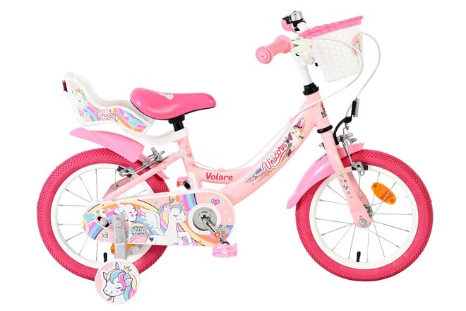 Volare | Meisjes Kinderfiets Unicorn, 14 inch, Roze, Twee Handremmen