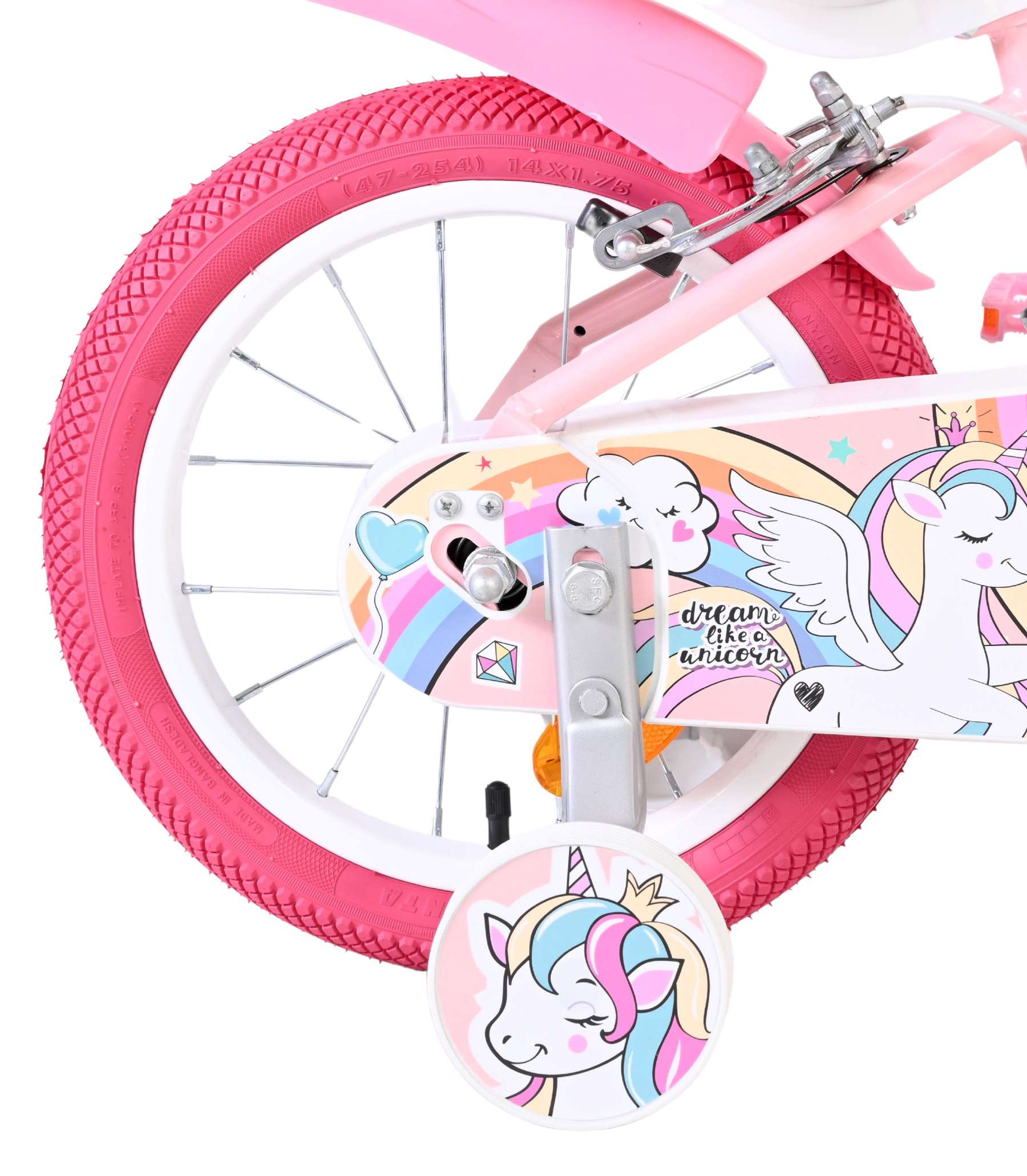 Volare | Meisjes Kinderfiets Unicorn, 14 inch, Roze, Twee Handremmen - Afbeelding 2
