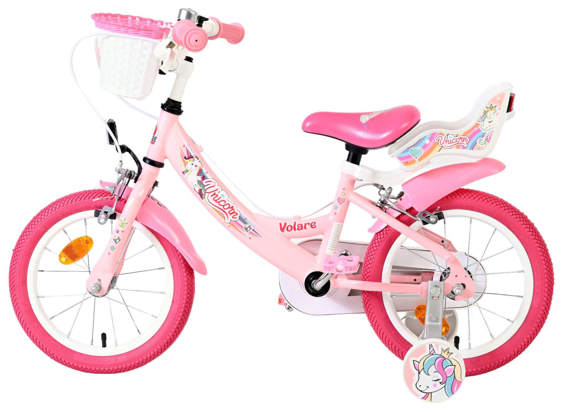 Volare | Meisjes Kinderfiets Unicorn, 14 inch, Roze, Twee Handremmen - Afbeelding 7