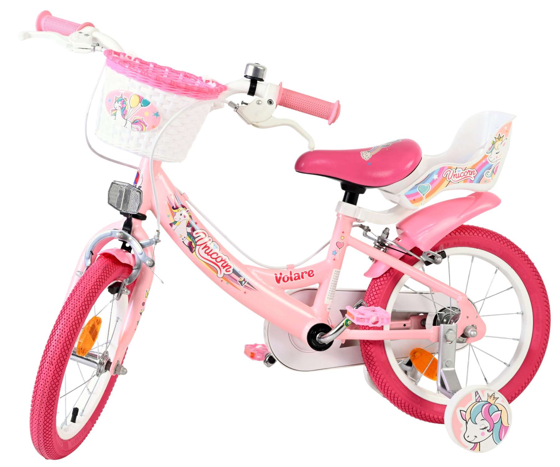 Volare | Meisjes Kinderfiets Unicorn, 14 inch, Roze, Twee Handremmen - Afbeelding 8