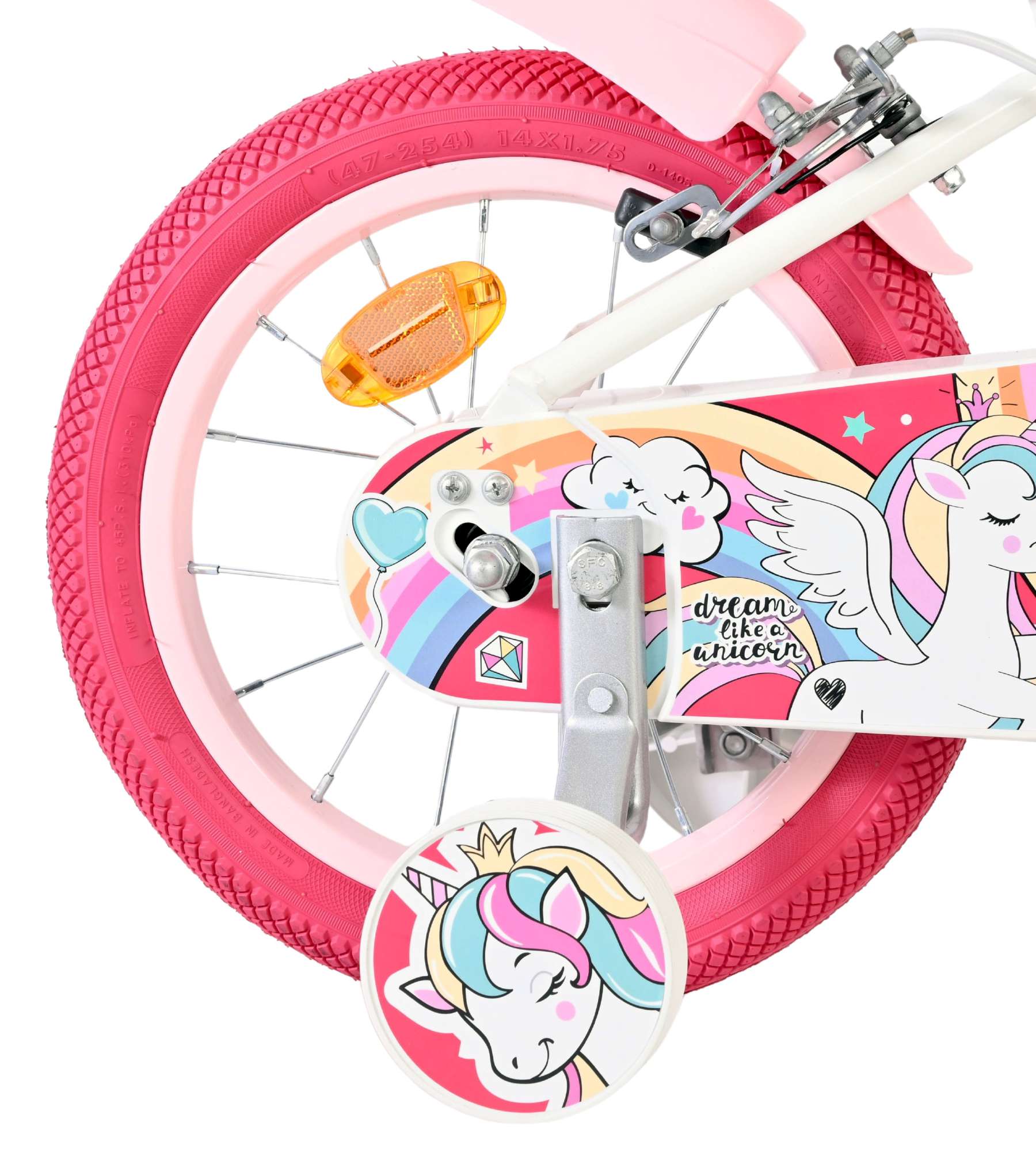 Volare | Meisjes Kinderfiets Unicorn, 14 inch, Wit, Twee Handremmen - Afbeelding 2