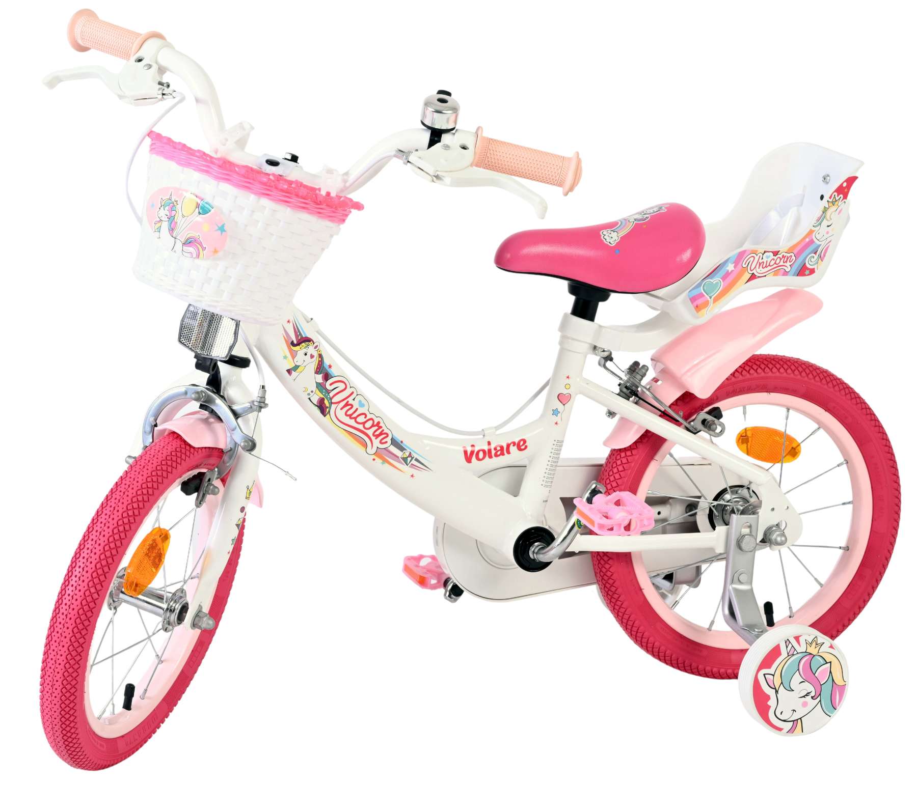 Volare | Meisjes Kinderfiets Unicorn, 14 inch, Wit, Twee Handremmen - Afbeelding 8