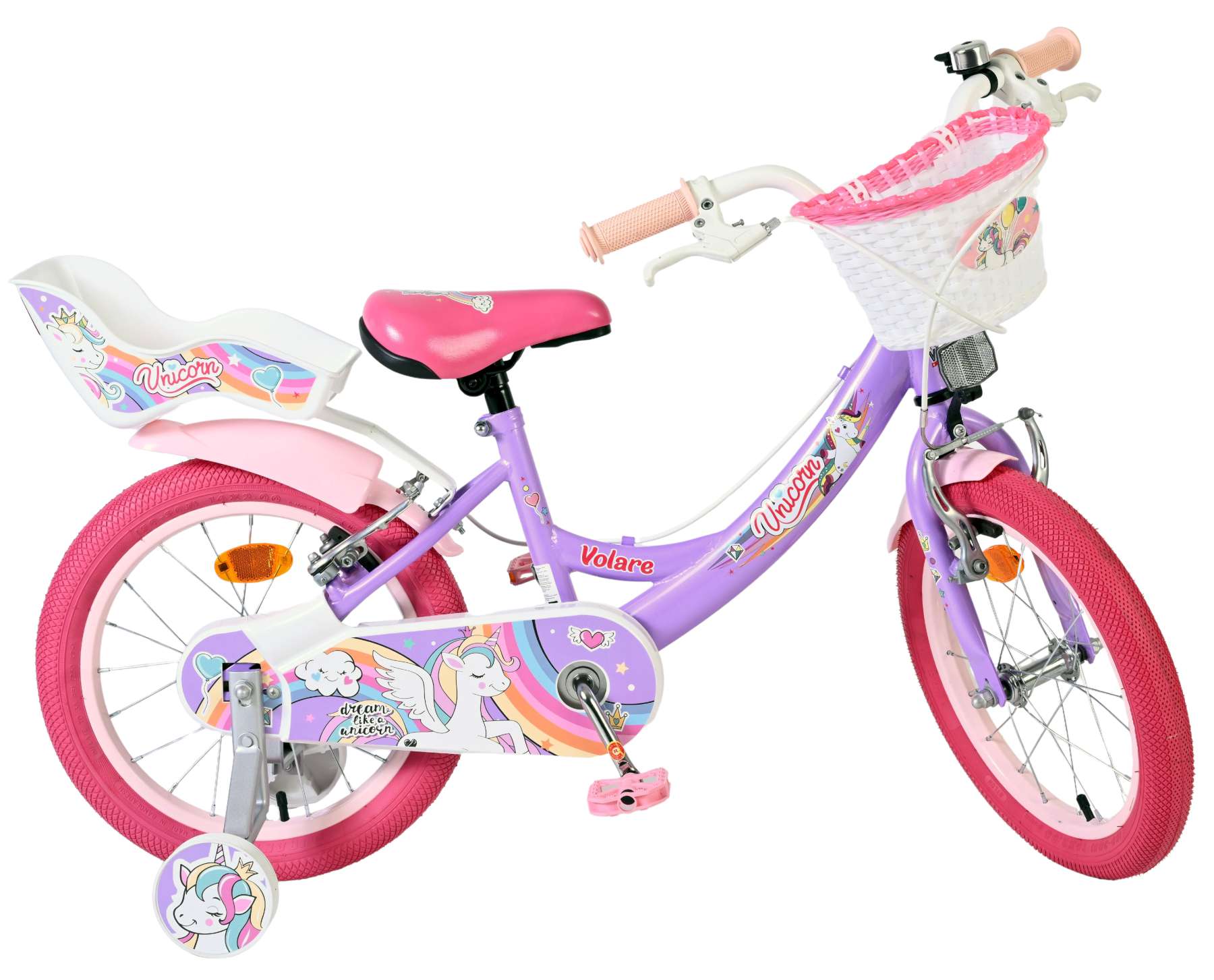 Volare | Meisjes Kinderfiets Unicorn, 16 inch, Paars, Twee Handremmen - Afbeelding 10