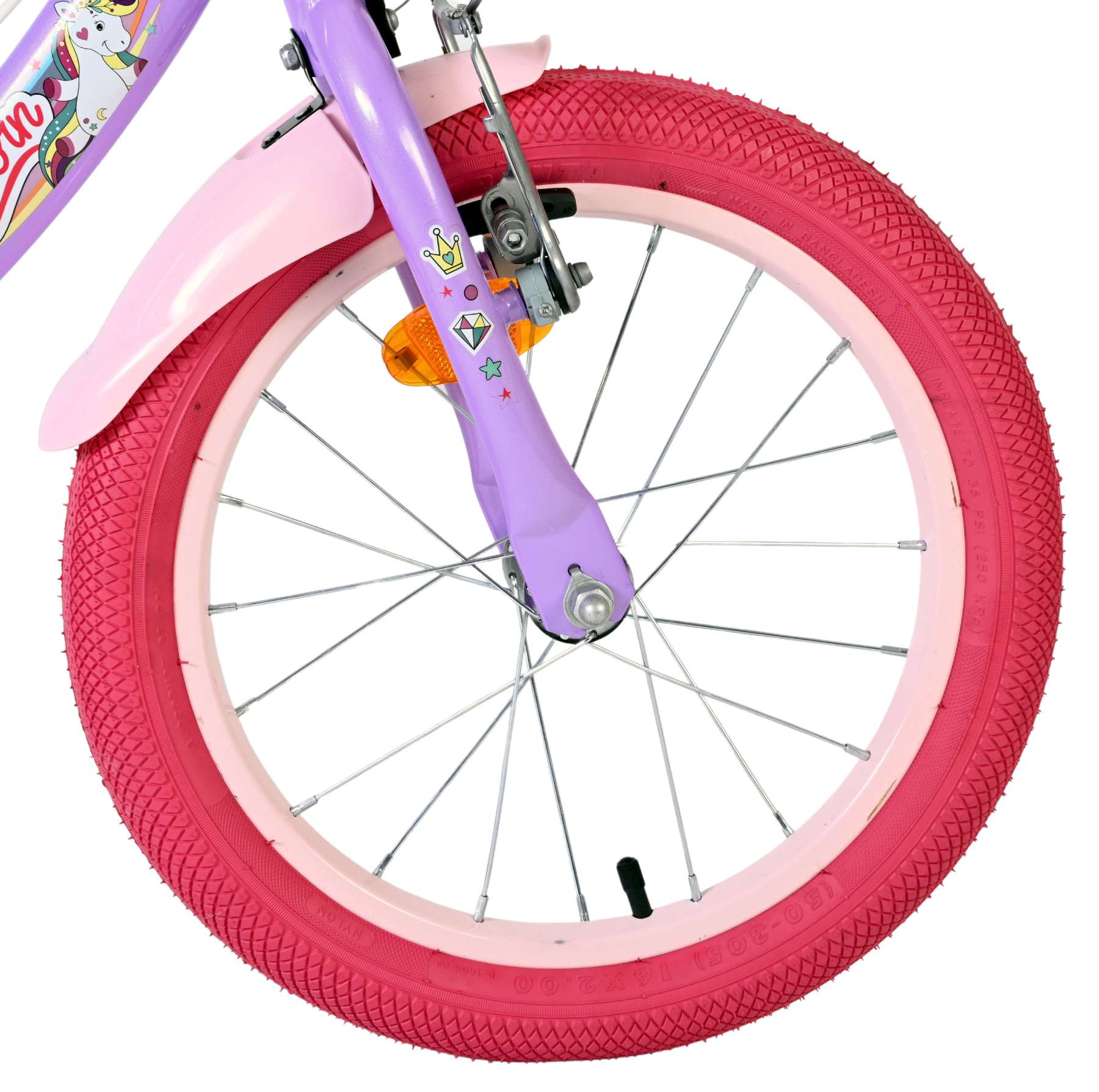 Volare | Meisjes Kinderfiets Unicorn, 16 inch, Paars, Twee Handremmen - Afbeelding 3