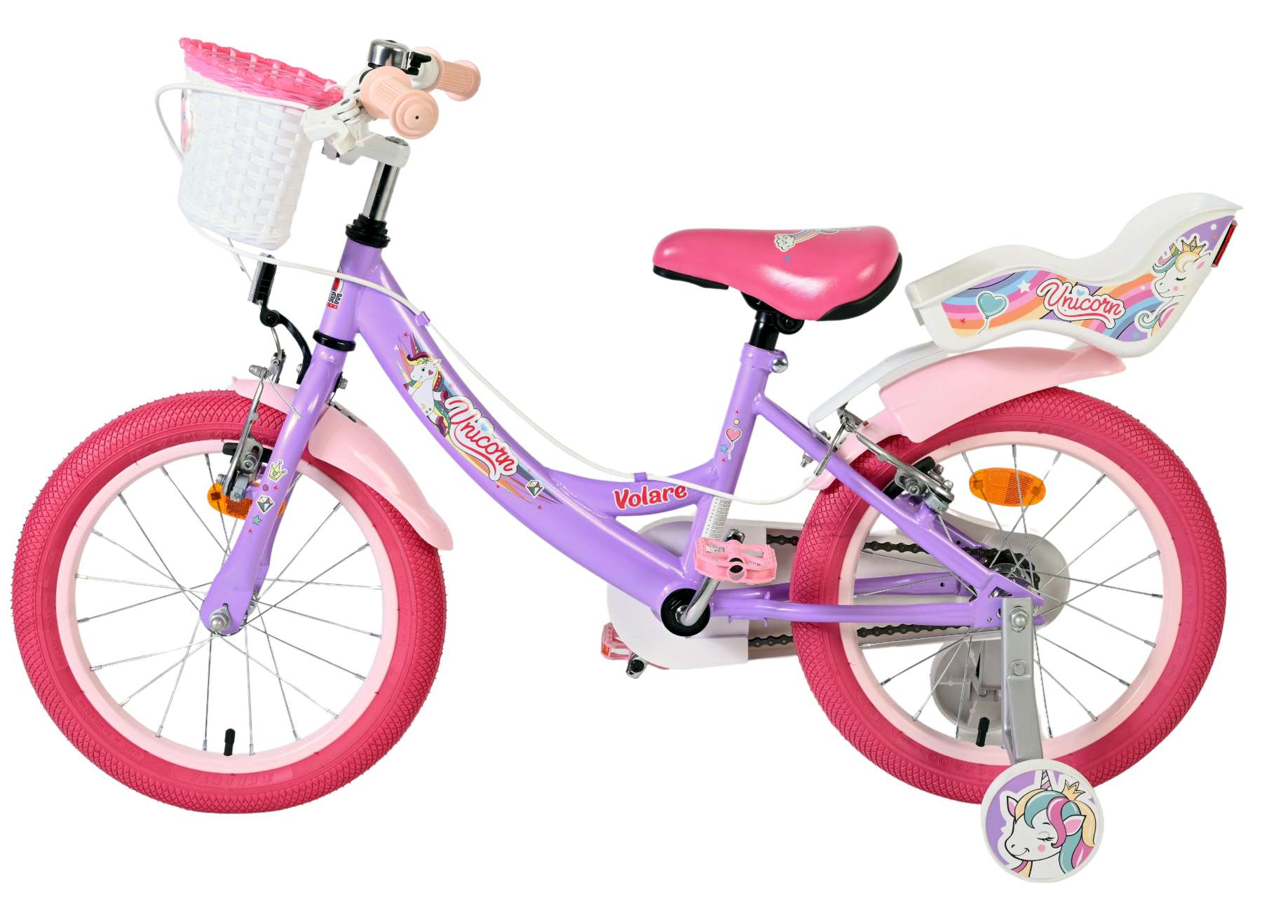 Volare | Meisjes Kinderfiets Unicorn, 16 inch, Paars, Twee Handremmen - Afbeelding 7