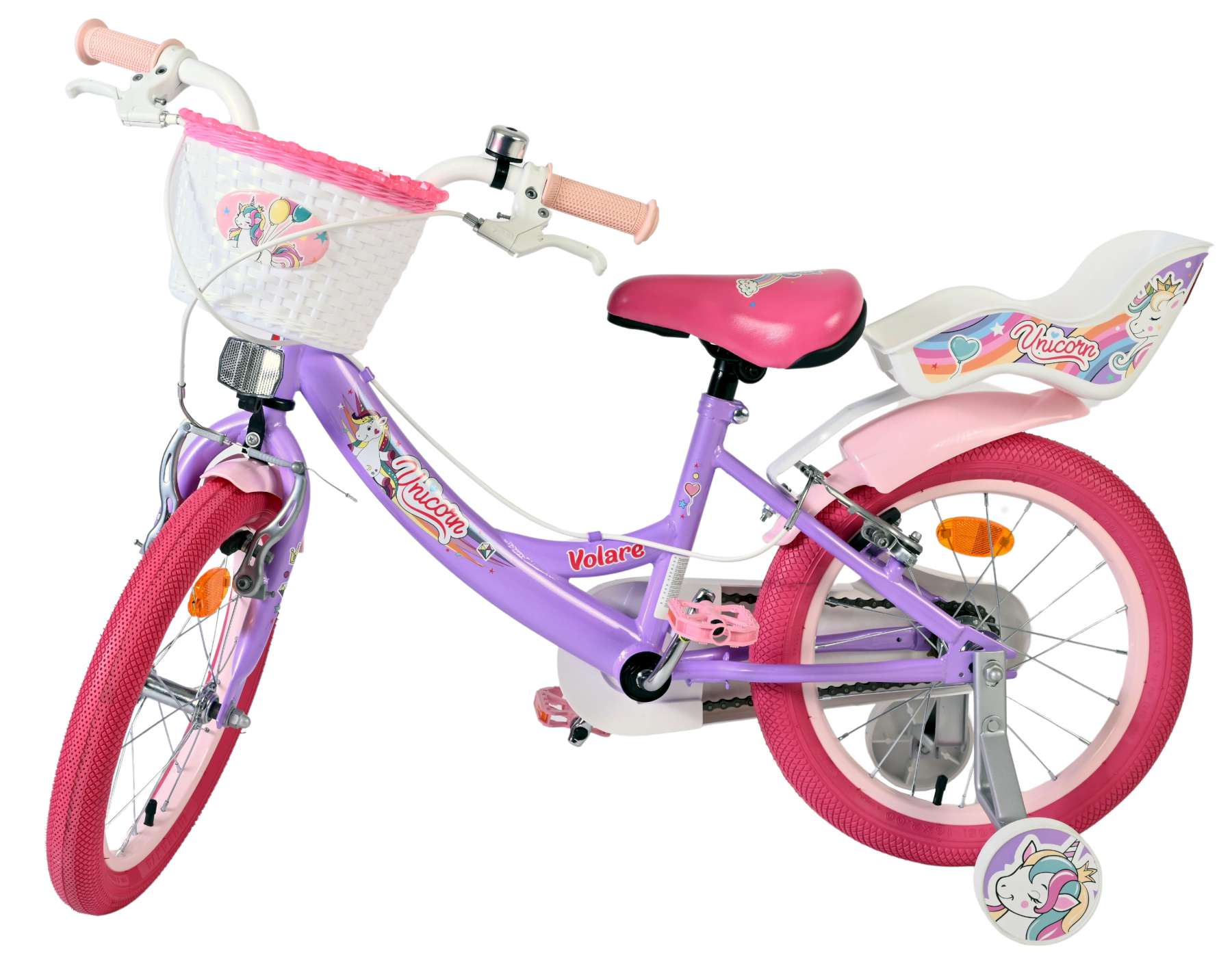 Volare | Meisjes Kinderfiets Unicorn, 16 inch, Paars, Twee Handremmen - Afbeelding 8