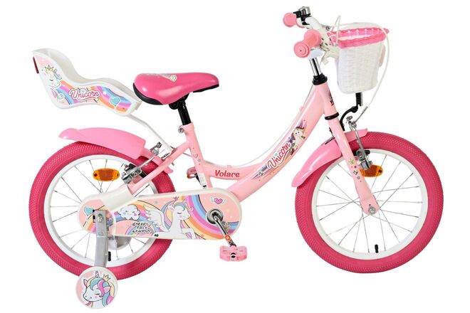 Volare | Meisjes Kinderfiets Unicorn, 16 inch, Roze, Twee Handremmen