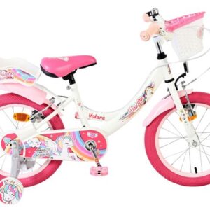 Volare | Meisjes Kinderfiets Unicorn, 16 inch, Wit, Twee Handremmen