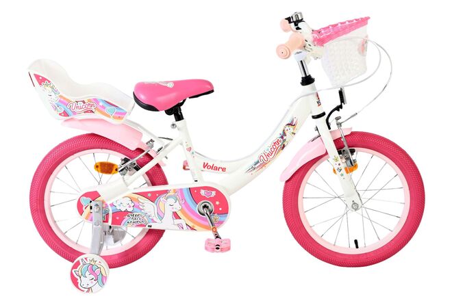 Volare | Meisjes Kinderfiets Unicorn, 16 inch, Wit, Twee Handremmen